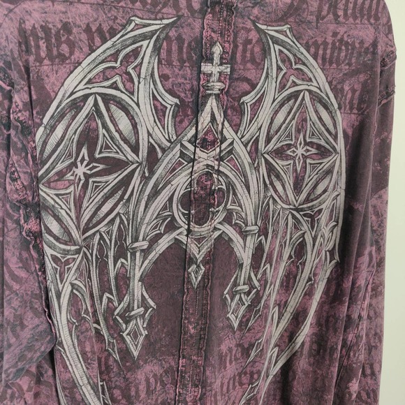 Affliction Shirt Men's 2XL Purple Embellished Graphics Metallic Back 100% Cotton - Picture 5 of 6
